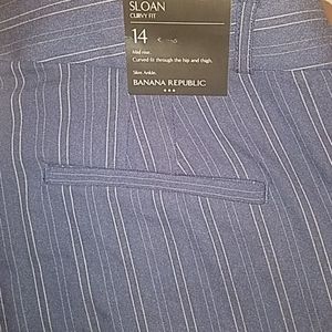 Striped navy blue curvy fit tapered ankle pants